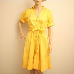 Anthropologie Yellow Mauve Tie Waist Yellow Dress